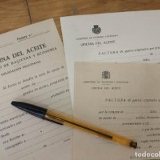 Facturas antiguas: OFICINA DEL ACEITE, SEGUNDA REPUBLICA. 2 FACTURAS Y NOTA DE PESOS.. Lote 160359398