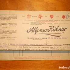 Facturas antiguas: FACTURA - ALFONSO HÜBNER - MONCADA - REIXACH - BARCELONA - AÑO 1932