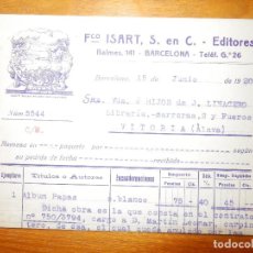 Facturas antiguas: FACTURA - FCO ISART, S. EN C. - EDITORES - BARCELONA 1920