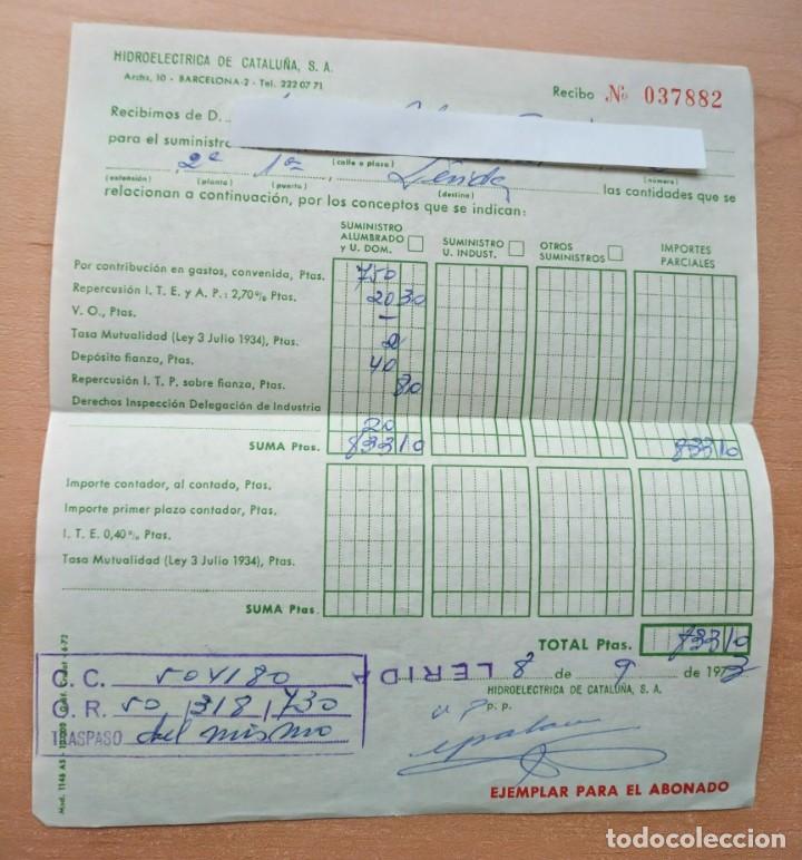 Old Invoices: Factura para el suministro - Hidroel&eacute;ctrica de Catalu&ntilde;a, S.A. - septiembre 1973