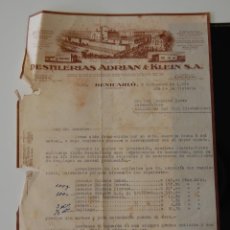 Facturas antiguas: FACTURA FARMACIA ADRIAN & KLEIN SA BENICARLÓ AÑO 1935. Lote 164000542