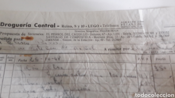 Facturas antiguas: Droguer&iacute;a Central Lugo - Foto 1
