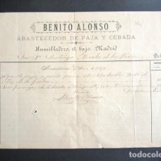 Facturas antiguas: AÑO 1892. FACTURA ANTIGUA. BENITO ALONSO. ABASTECEDOR DE PAJA Y CEBADA. MADRID. . Lote 165225438
