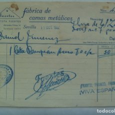 Facturas antiguas: GUERRA CIVIL : FACTURA DE FABRICA DE CAMAS BAUTISTA FUERTES . SEVILLA 1937. VIÑETA REPUBLICA 