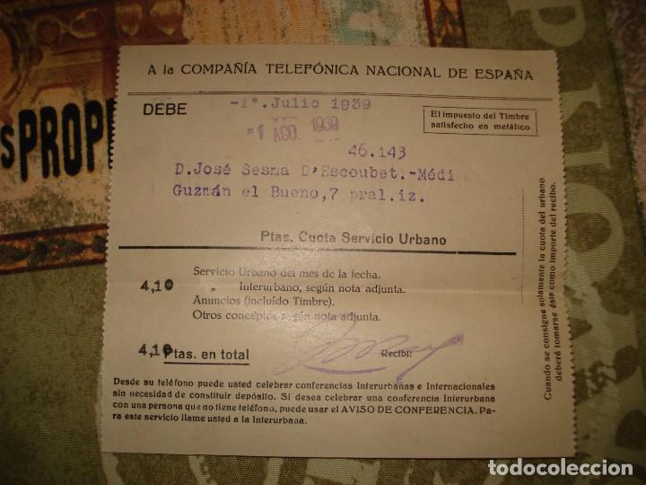 Facturas antiguas: RECIBO TELEFONICA JULIO 1939 - Foto 1