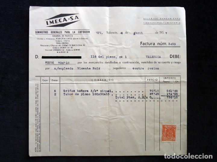 Facturas antiguas: FACTURA SUMINISTROS EDIFICACI&Oacute;N, I.M.E.C.A., S.A., VALENCIA, 1957 - Foto 1