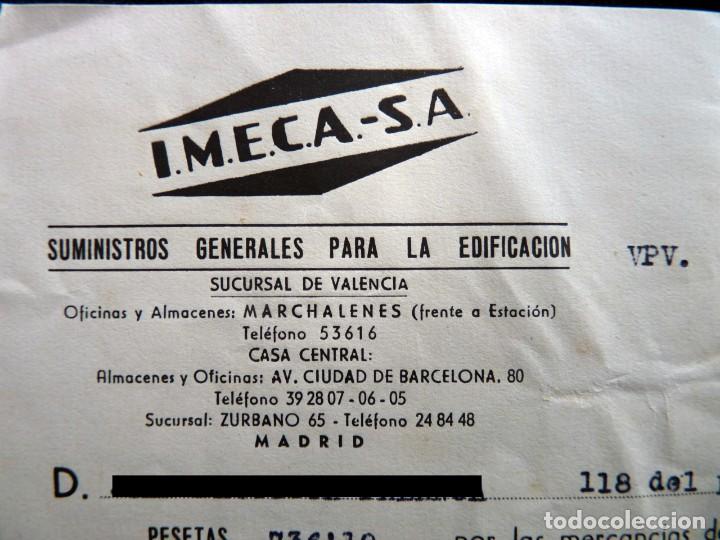 Facturas antiguas: FACTURA SUMINISTROS EDIFICACI&Oacute;N, I.M.E.C.A., S.A., VALENCIA, 1957 - Foto 2