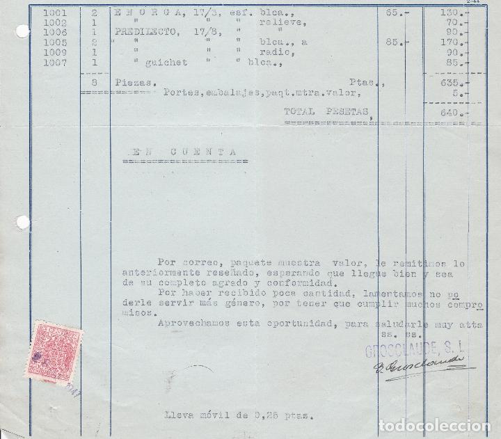 Facturas antiguas: Factura. Grosclande S.L. Almac&eacute;n de relojes. Madrid 1947