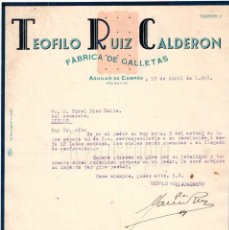 Facturas antiguas: FACTURA FÁBRICA DE GALLETAS TEÓFILO RUIZ CALDERÓN. AGUILAR DE CAMPOO PALENCIA 1946. Lote 195854997