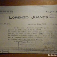Facturas antiguas: FACTURA - LORENZO JUANES - CALLE CRISTINA, 2 - BARCELONA - AÑO 1922