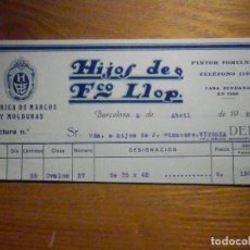 Facturas antiguas: FACTURA - HIJOS DE FCO. LLOP - PINTOR FORTUNY, 3 - BARCELONA - AÑO 1939 - FÁBRICA MARCOS Y MOLDURAS