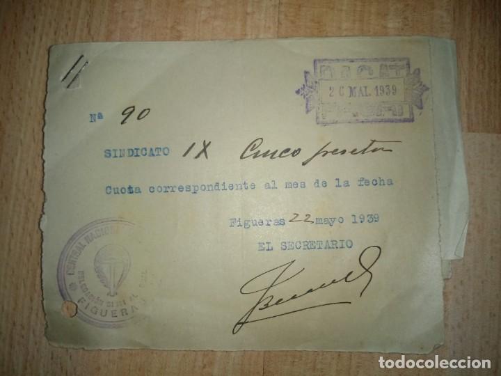 Factures anciennes: Lote de recibos de la Central Nacional Sindicalista de Figueras - a&ntilde;os 1939 y 1940