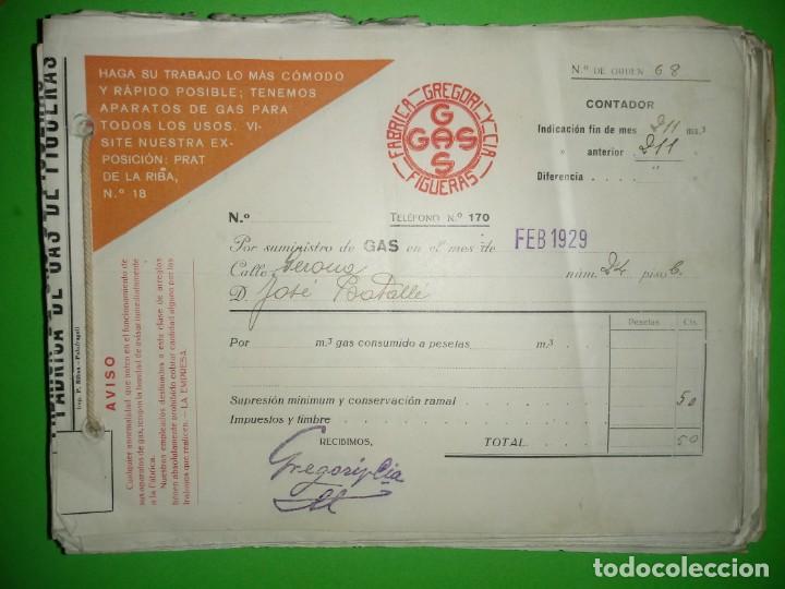 Factures anciennes: Lote de recibos del Gas - Fabrica Gregori y Cia - Figueras - Desde 1929 hasta 1944