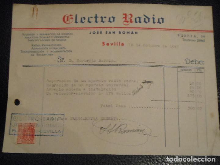FACTURA DE SEVILLA RADIO JOSE ROMAN EQUIPOS PARA CINE REPARACIÓN RADIO DE COCHE 1947 |