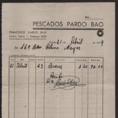 Facturas antiguas: TOLEDO,- FACTURA 169 BON. PLANA MAYOR, AÑO 1939,- PESCADO PARDO BAO. VER FOTO
