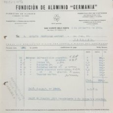 Fatture antiche: FACTURA. FUNDICIÓN DE ALUMINIO GERMANIA. SAN VICENTE DELS HORTS 1933