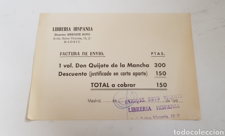 Factures anciennes: Factura librer&iacute;a Hispania en Madrid - tdkp13