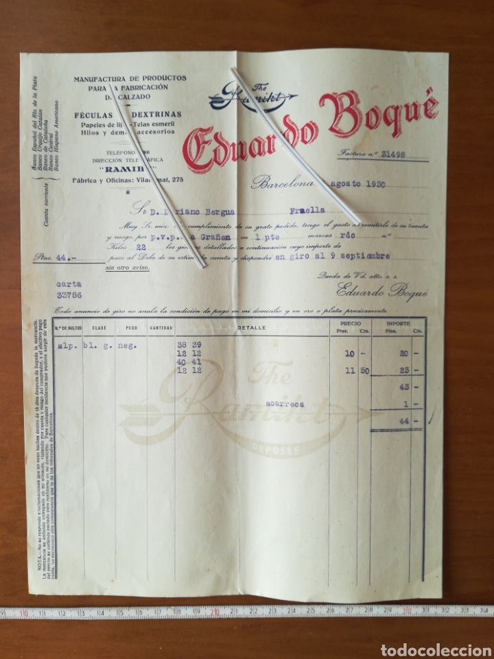 Facturas antiguas: Factura Eduardo boque Barcelona 1930