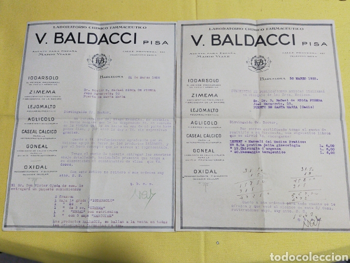 Facturas antiguas: ANTIGUAS FACTURAS V.BALDACCI PISA 1928 - Foto 1