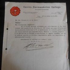 Facturas antiguas: FACTURA CARTA DE VIGO PONTEVEDRA CENTRO FARMACEUTICO GALLEGO FARMACIA MEDICINA 1936. Lote 202365375