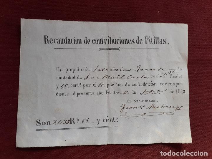 Facturas antiguas: Pitillas (Navarra) recaudaci&oacute;n de 1873 - Foto 1