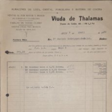 Fatture antiche: FACTURA. VIUDA THALAMAS. ALMACENES DE LOZA, CRISTAL, PORCELANA. IRÚN. ESPAÑA 1935