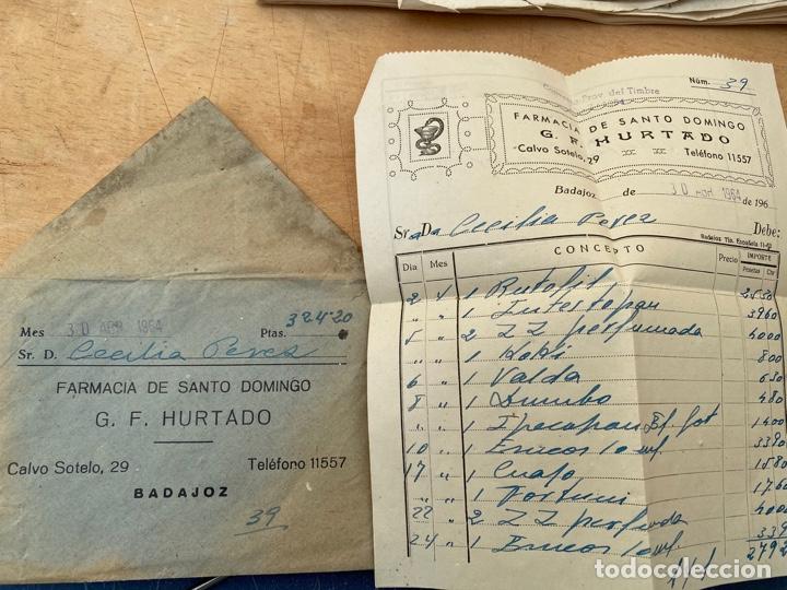 Facturas antiguas: ANTIGUA FACTURA Y SOBRE FARMACIA SANTO DOMINGO BADAJOZ