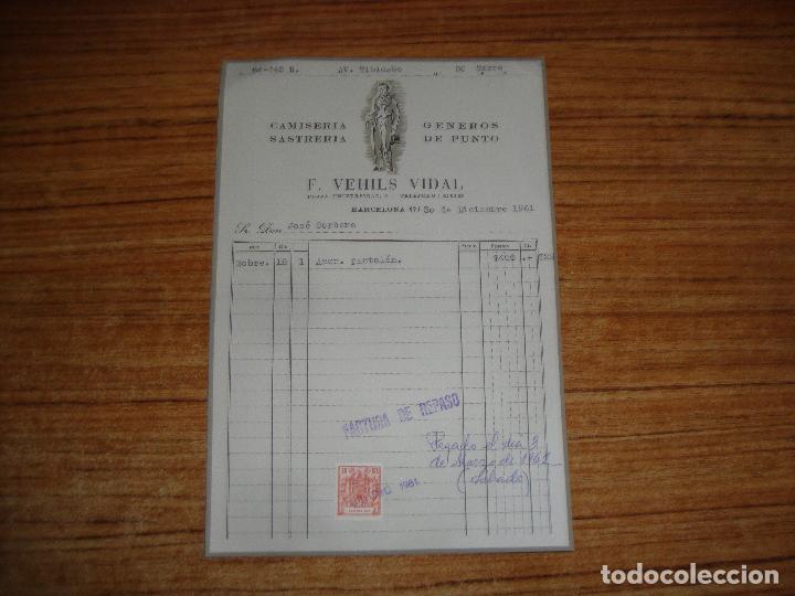 Old Invoices: (ALB-TC-199) FACTURA CAMISERIA SASTRERIA F. VEHILS VIDAL BARCELONA
