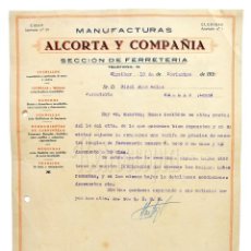 Facturas antiguas: FACTURA MANUFACTURAS ALCORTA Y COMPAÑÍA FERRETERÍA. ELGÓIBAR GUIPÚZCOA 1932. Lote 218225842