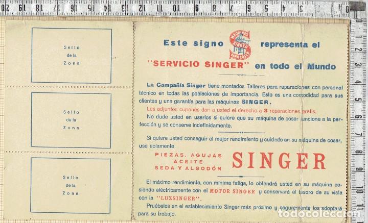 Old Invoices: GARANTIA CON TRES CUPONES MAQUINAS SINGER PARA COSER - 1928.