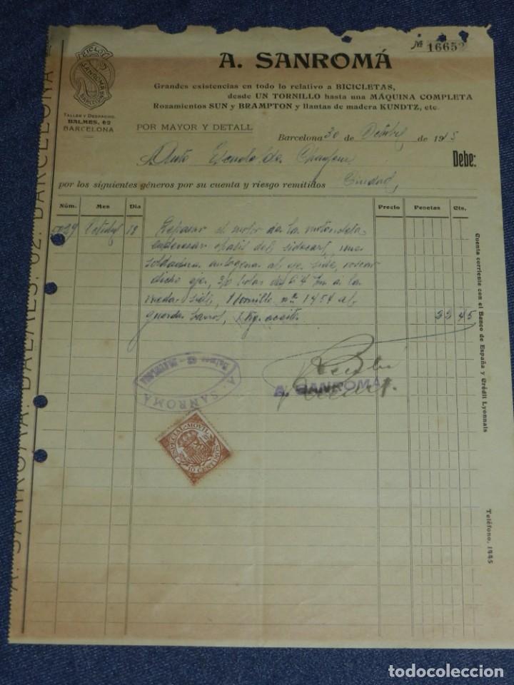 Facturas antiguas: (M2) FACTURA BICICLETAS - A SANROM&Aacute; CICLOS SANROMA BARCELONA, BARCELONA 1915