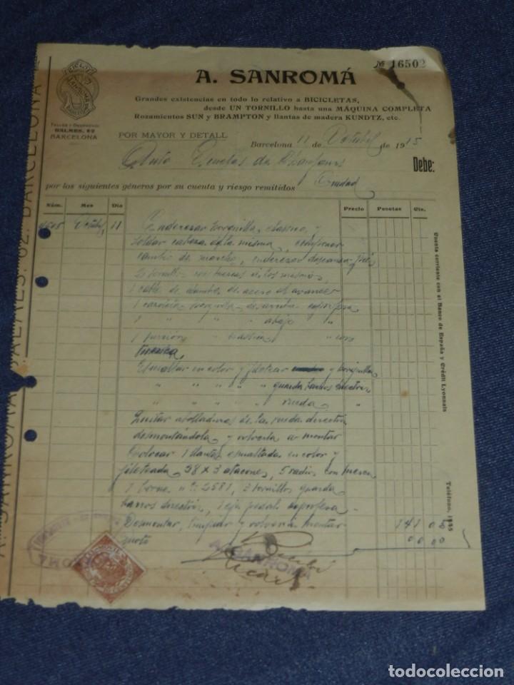 Facturas antiguas: (M2) FACTURA BICICLETAS - A SANROM&Aacute; CICLOS SANROMA BARCELONA, BARCELONA 1915