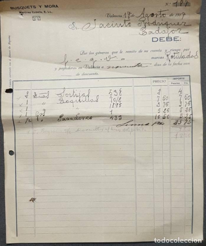 Faturas antigas: Factura. Busquets y Mora. Valencia. Espa&ntilde;a 1917