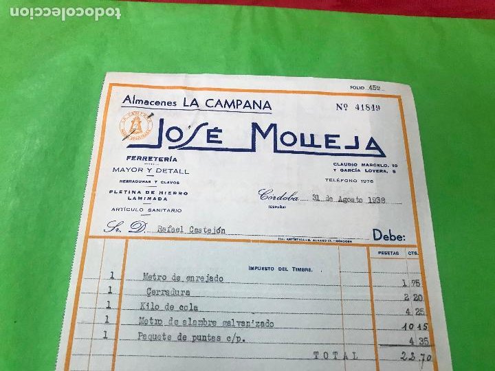 Factura De Almacenes La Campana Ferreteria J Comprar Facturas Antiguas En Todocoleccion 3181