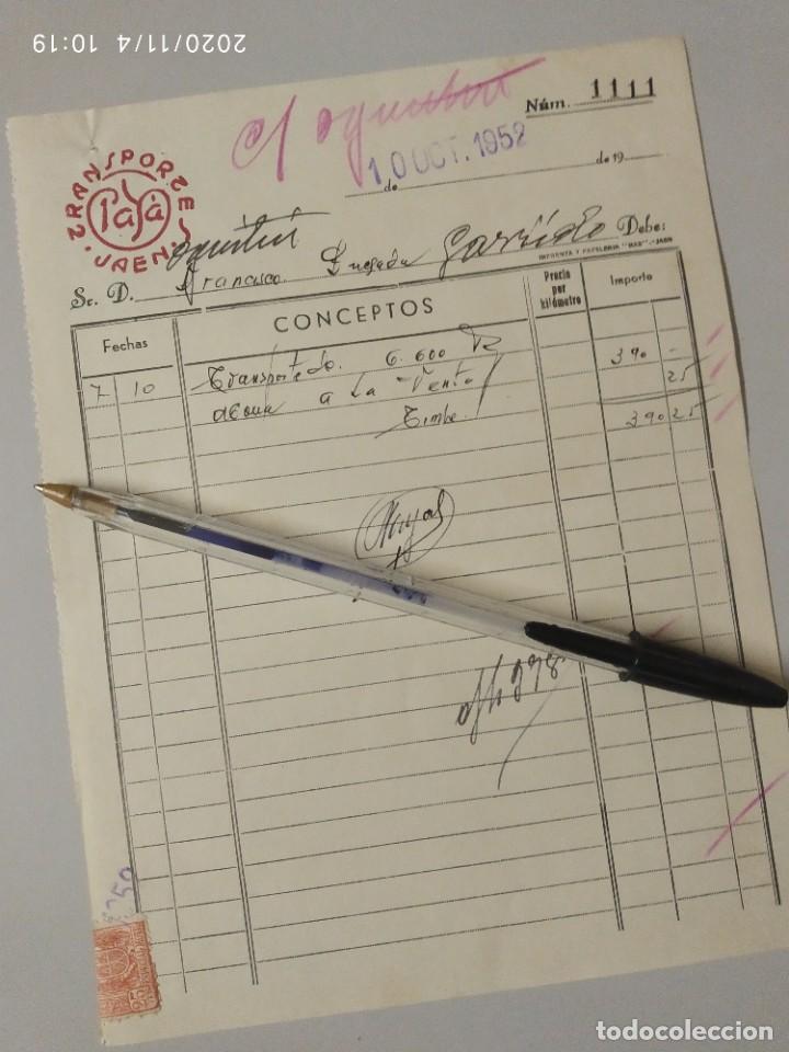 Facturas antiguas: TRANSPORTES PAYA JAEN FACTURA TIMBRADA 1952.