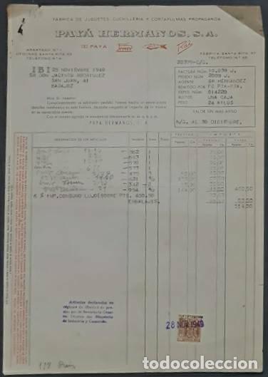 Facturas antiguas: Factura. Pay&aacute; Hermanos S.A. F&aacute;brica de juguetes. 1949