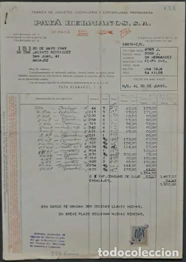 Facturas antiguas: Factura. Pay&aacute; Hermanos S.A. F&aacute;brica de juguetes. 1949