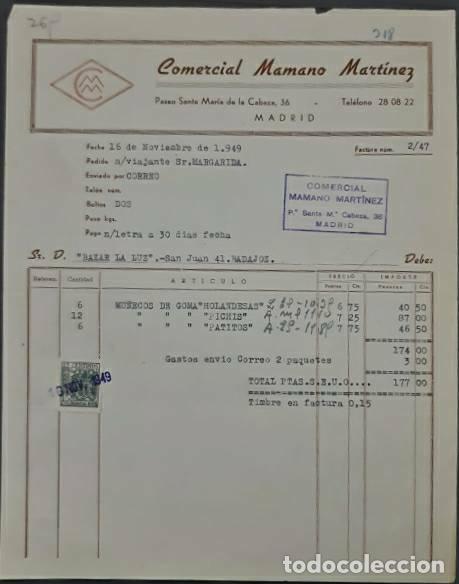 Old Invoices: Factura. Comercial Mamano Martinez. Madrid. Espa&ntilde;a 1949
