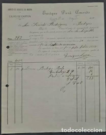 Old Invoices: Factura. Enrique Dur&aacute; Amor&oacute;s. F&aacute;brica de juguetes de madera. Alicante. Espa&ntilde;a