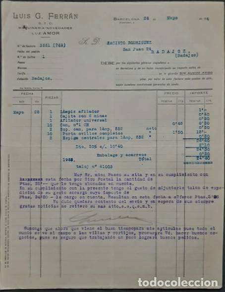 Old Invoices: Factura. Luis G. Ferr&aacute;n. Maquinaria-Novedades. Barcelona. Espa&ntilde;a 1944