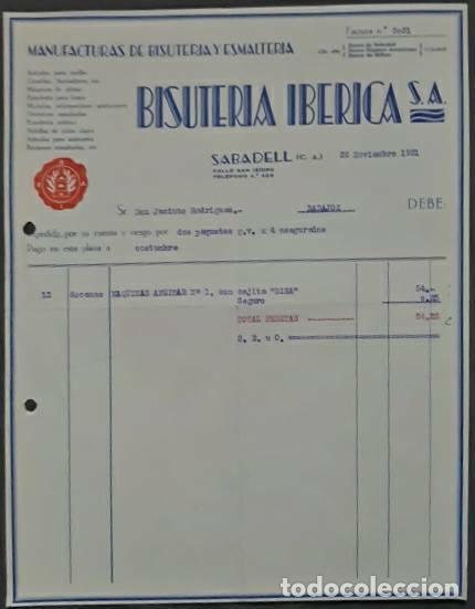 Old Invoices: Factura. Bisuter&iacute;a Ib&eacute;rica S.A. Manufacturas de bisuter&iacute;a y esmalter&iacute;a. Sabadell. Espa&ntilde;a 1931
