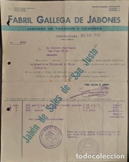 Old Invoices: Factura. Fabril Gallega de jabones. Jabones de tocador y comunes. Pontevedra. Espa&ntilde;a 1940