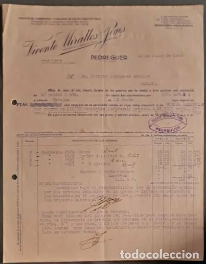 Old Invoices: Factura. Vicente Miralles Pons. F&aacute;brica de sombreros y capazos. Alicante. Espa&ntilde;a 1940