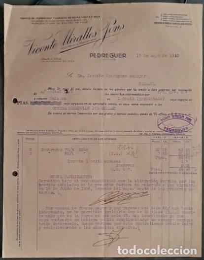 Old Invoices: Factura. Vicente Miralles Pons. F&aacute;brica de sombreros y capazos. Alicante. Espa&ntilde;a 1940