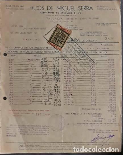 Old Invoices: Factura. Hijos de Miguel Serra. F&aacute;brica de art&iacute;culos de piel. Valencia. Espa&ntilde;a 1940