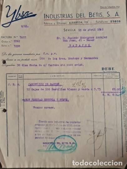 Old Invoices: Factura. Industrias del Betis S.A. Ybsa. Sevilla. Espa&ntilde;a 1940