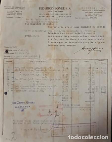 Factures anciennes: Factura. Federico Bonet S.A. Perfumer&iacute;a. Madrid. Espa&ntilde;a 1940