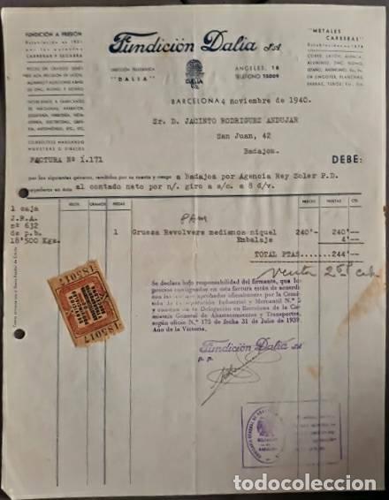 Factures anciennes: Factura. Fundici&oacute;n Dalia S.A. Piezas alta precisi&oacute;n de aluminio y lat&oacute;n. Barcelona. Espa&ntilde;a 1940