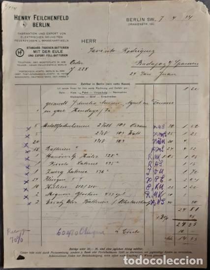 Faturas antigas: Factura. Henry Feilchenfeld. Berl&iacute;n. Alemania 1914