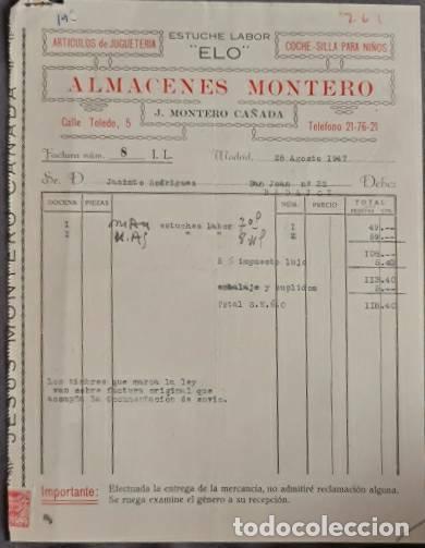 Faturas antigas: Factura. J. Montero Ca&ntilde;ada. Almacenes Montero. Madrid. Espa&ntilde;a 1947